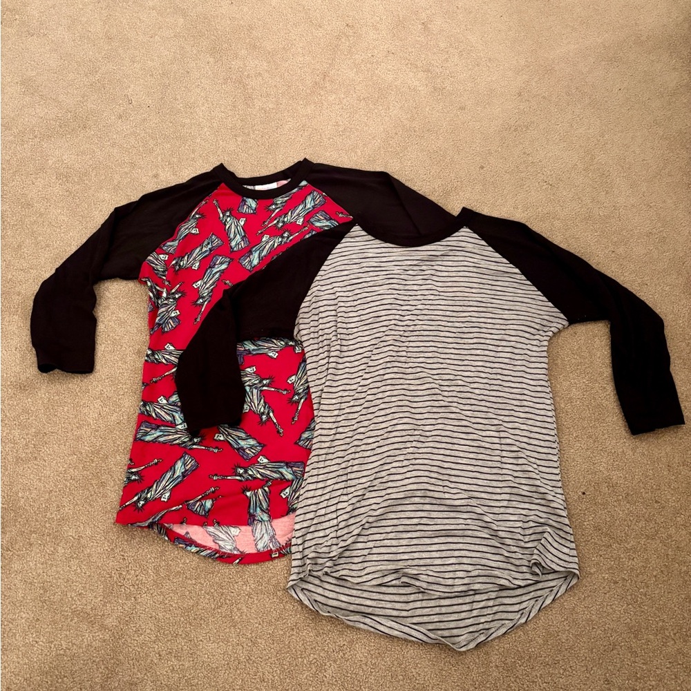 LuLaRoe Red and Gray 3/4 Sleeve Tees Duo